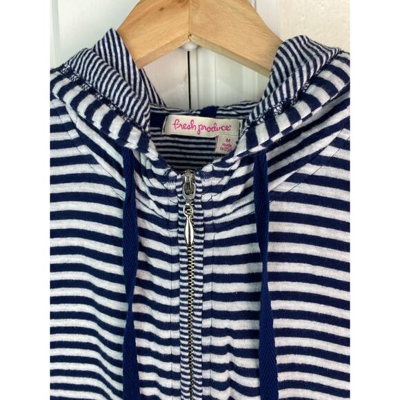Fresh Produce Women's Size M Blue White Striped Full Zip Hooded Jacket - Picture 6 of 7